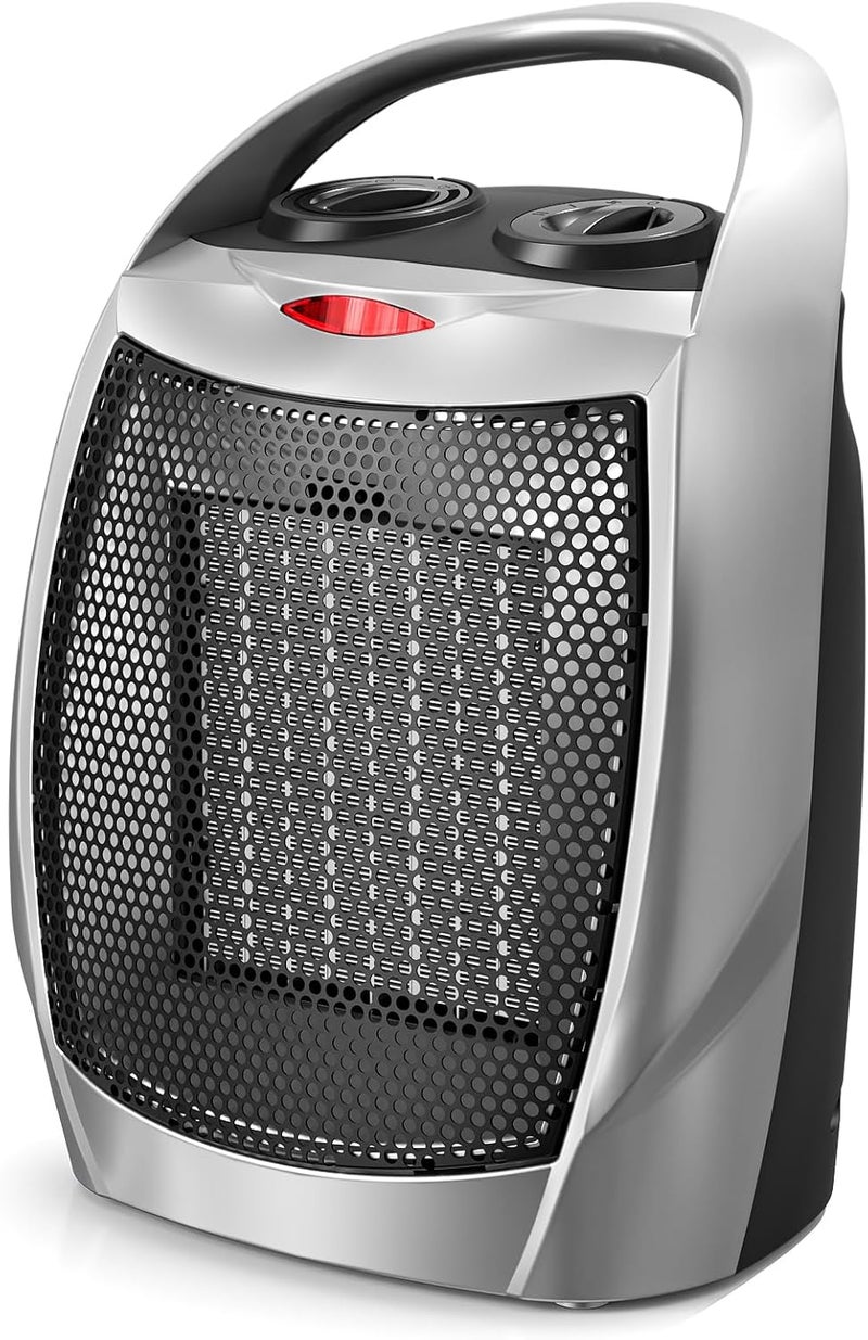 ZAFRO 1500W Portable Ceramic Space Heater for Indoor Use, 3 Modes Thermostat Adjustable, Tip-Over & Overheat Protection, Quiet Personal Heater (<45dB) for Office Desk Bedroom,(Silver) - Image 1
